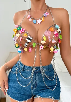 Vibrant Multi-Color Halter Neck Body Chain Top for Festive Flair