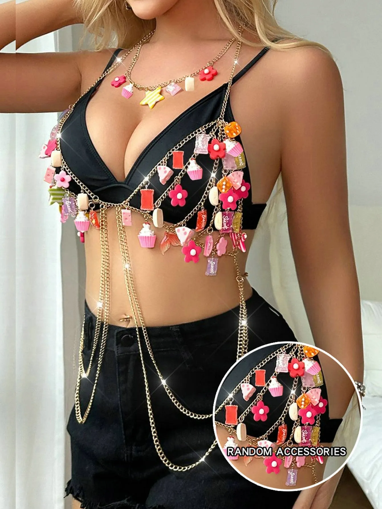 Vibrant Multi-Color Halter Neck Body Chain Top for Festive Flair