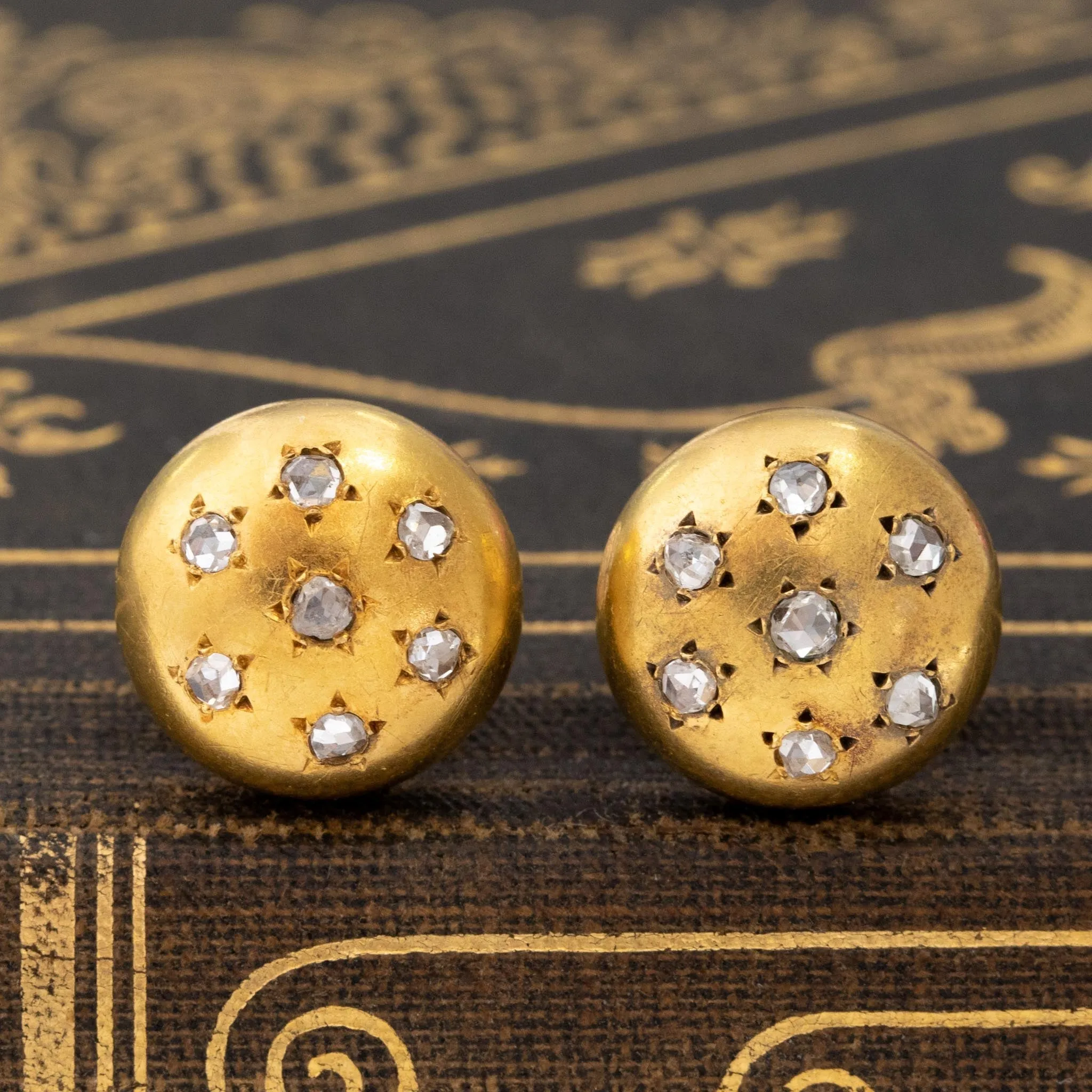 Victorian Diamond Star Motif Button Earrings French