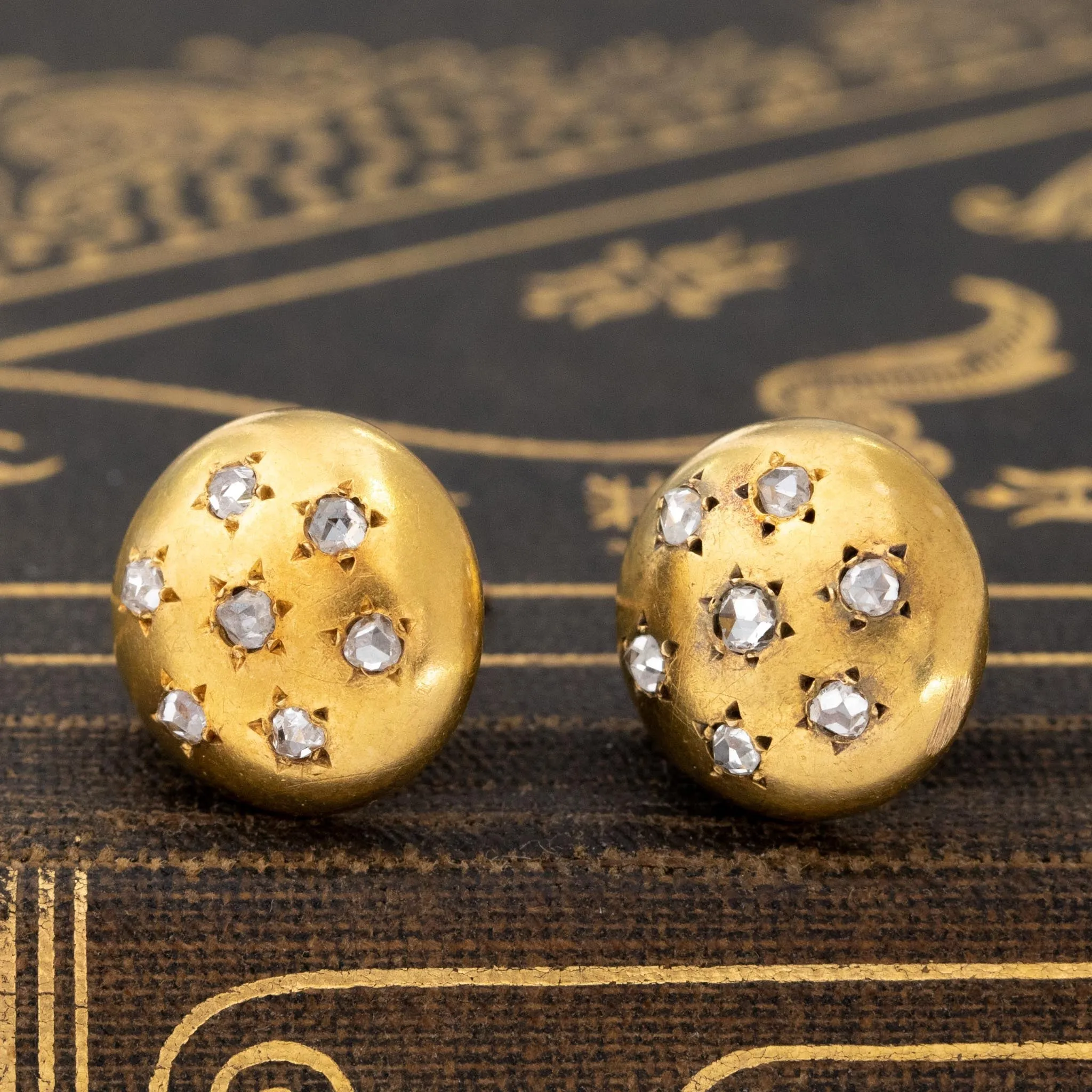 Victorian Diamond Star Motif Button Earrings French