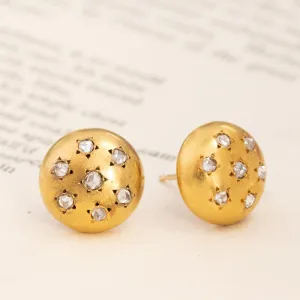 Victorian Diamond Star Motif Button Earrings French