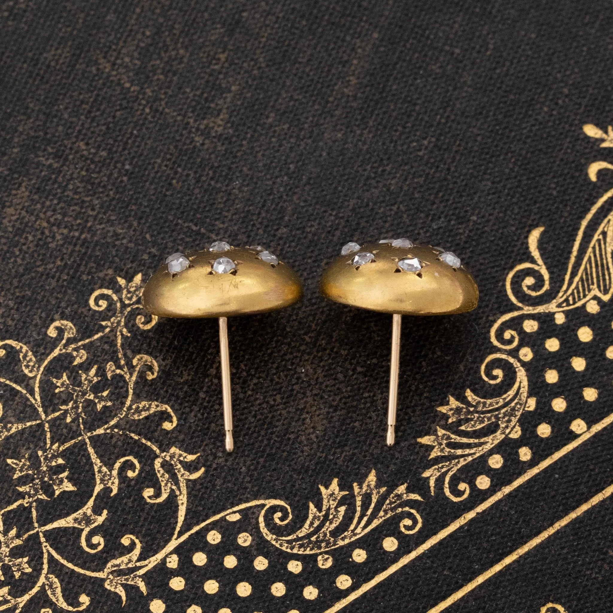 Victorian Diamond Star Motif Button Earrings French