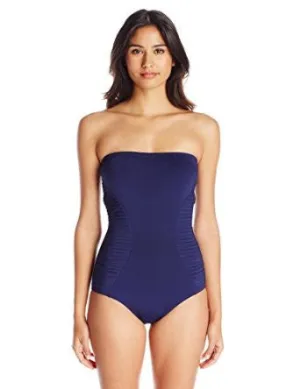 Vince Camuto Women's Navy Key West Style Pleated Bandeau One Piece Swimsuit Size 6
