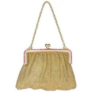 VINTAGE Ruby Diamond Cabochon Clasp Yellow Gold Evening Purse