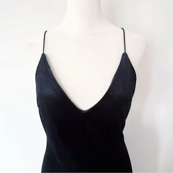 Vintage Y2K Velvet Deep V Bodycon Little Black Dress Women’s Medium Evening Sexy