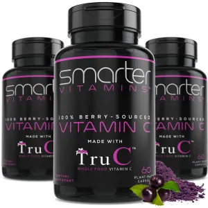 Vitamina C para alimentos crudos (paquete de 3) 100% natural de bayas orgánicas y no OMG, antioxidantes premium, bioflavonoides y polifenoles, vegano, apoyo inmune real, 180 cápsulas veganas