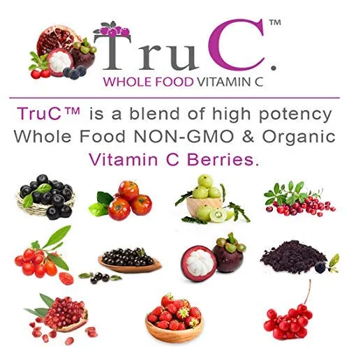 Vitamina C para alimentos crudos (paquete de 3) 100% natural de bayas orgánicas y no OMG, antioxidantes premium, bioflavonoides y polifenoles, vegano, apoyo inmune real, 180 cápsulas veganas