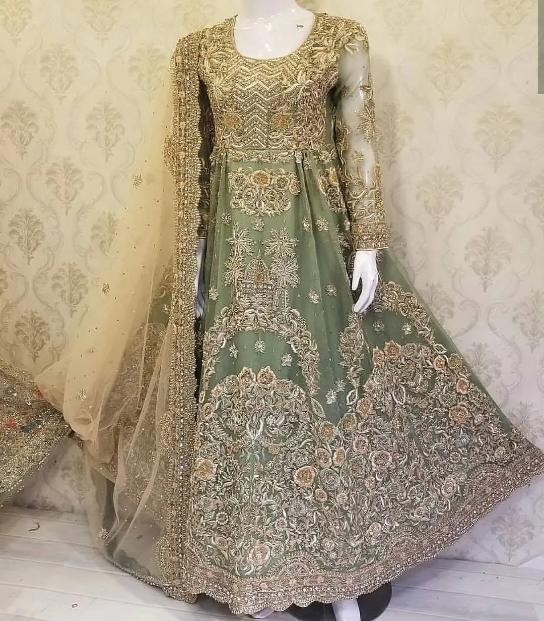 Walima Dulhan Suit In Mint Green Color Model# B 1817