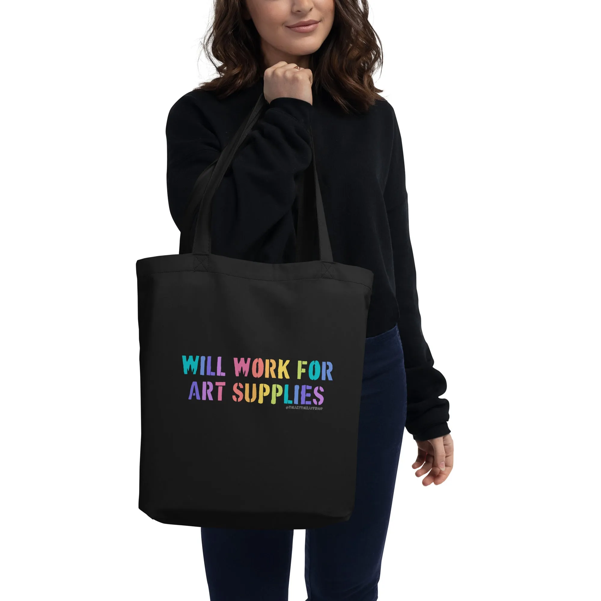 Will Work For Art Supplies Rainbow Tote Bag