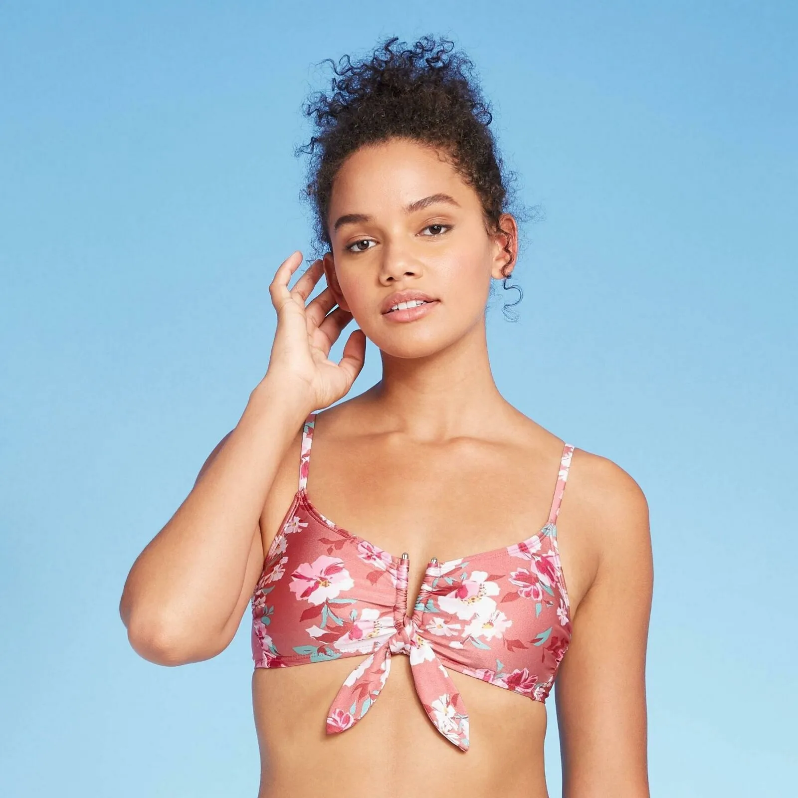 Xhilaration Women's V-Wire Tie Front Bralette Bikini Top