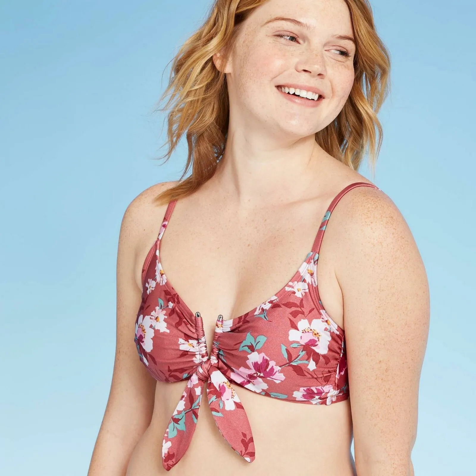 Xhilaration Women's V-Wire Tie Front Bralette Bikini Top