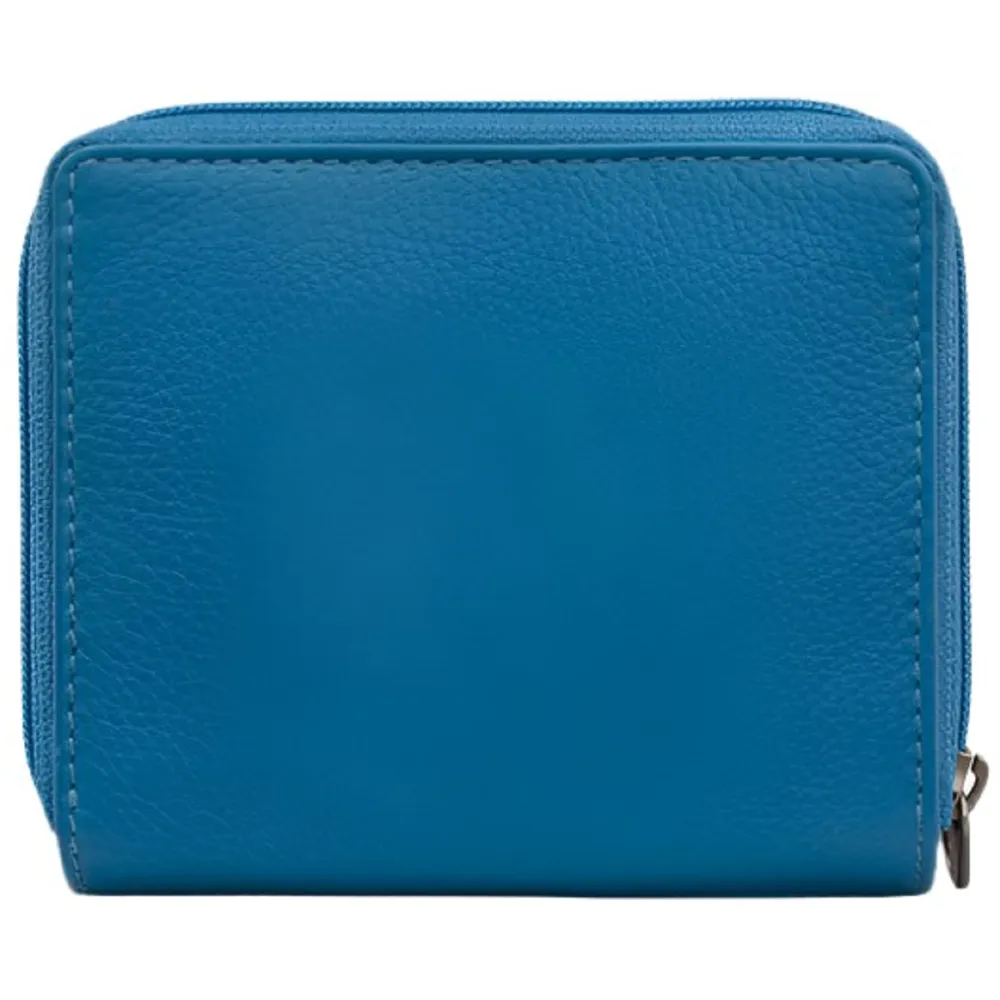 Yoshi Peacock Plume Petrol Blue Leather Zip Round Flap Over Purse